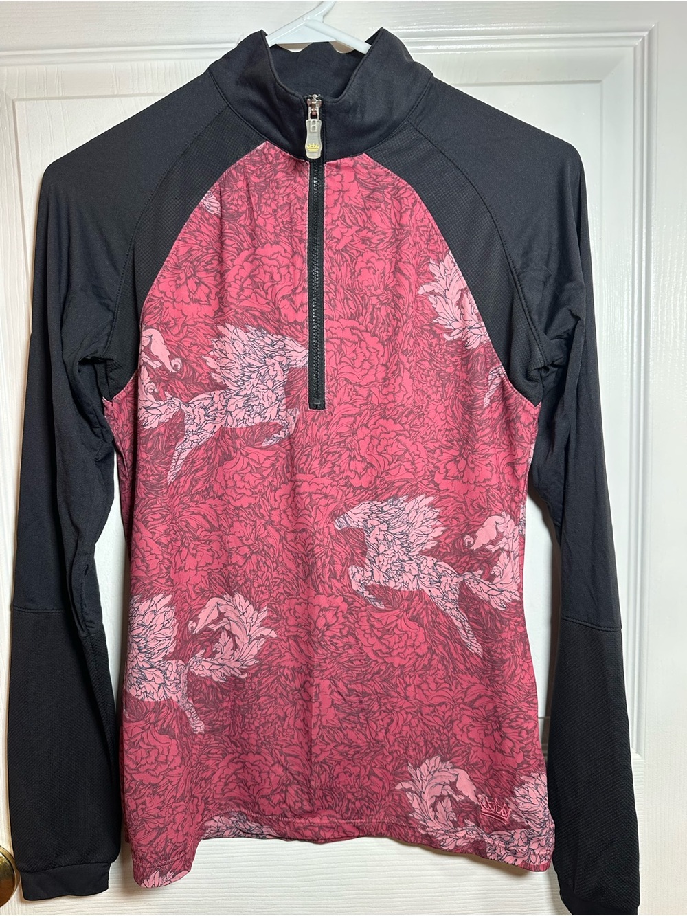 Kastel Sun Shirt Women's Pink Horse Print 1/4-Zip Long Sleeve Top